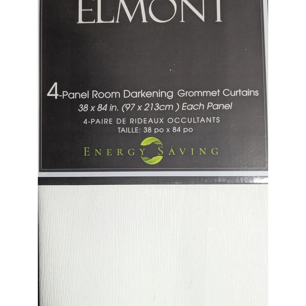 Elmont 4-Panel Room Darkening Grommet Curtains White 38 x 84 Energy Saving NWT
